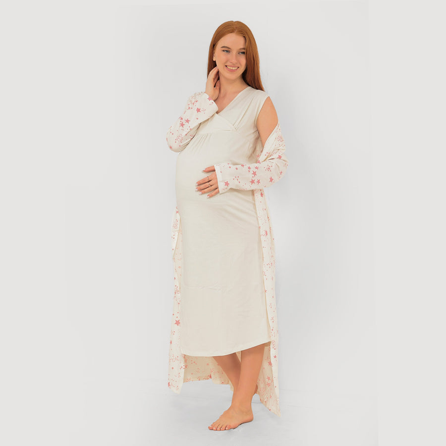 Maternity Dress Set — Soft Cotton Dress & Robe