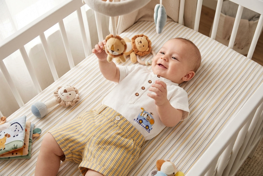 Striped Safari Bus Set – Boys Cotton T-Shirt & Striped Shorts Set