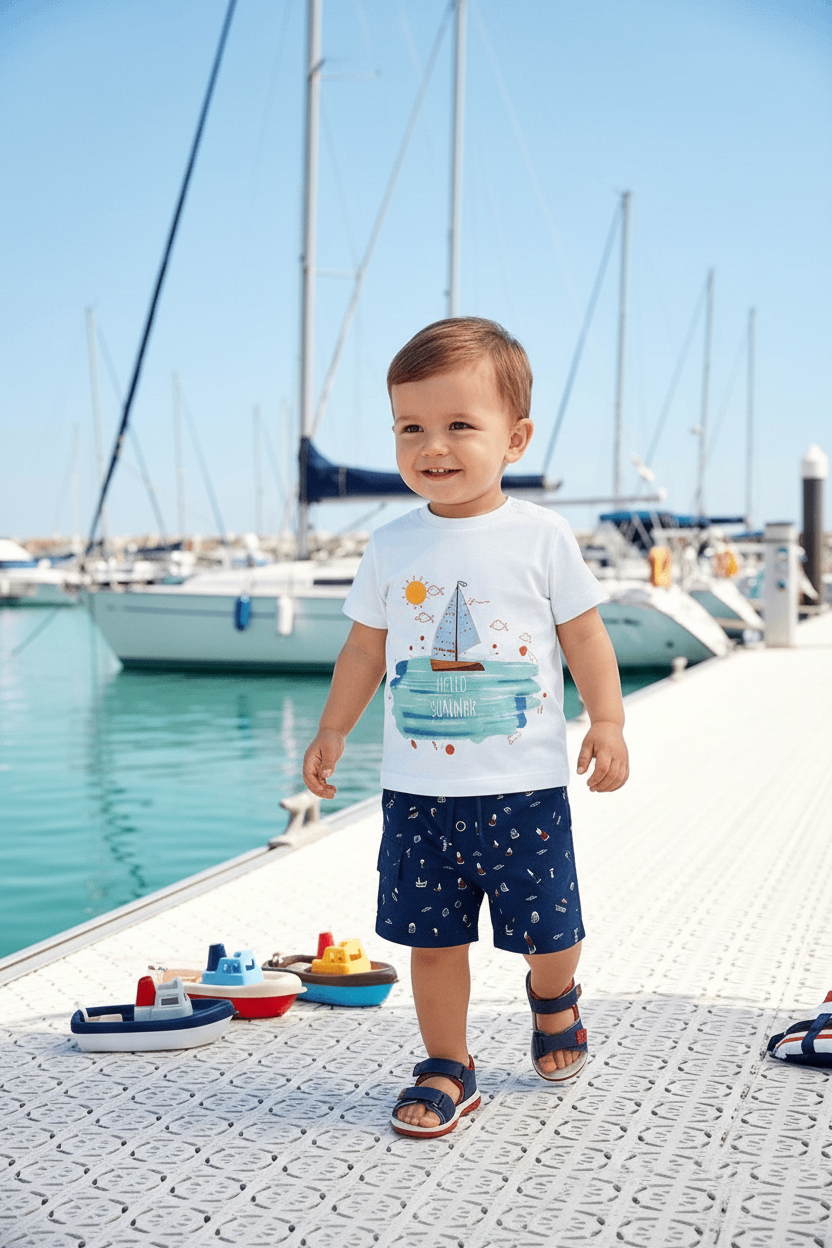 Hello Summer Set – Boys Cotton T-Shirt & Shorts Set
