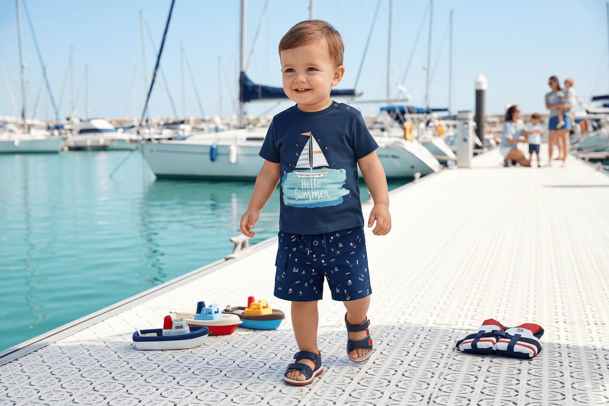 Hello Summer Set – Boys Cotton T-Shirt & Shorts Set
