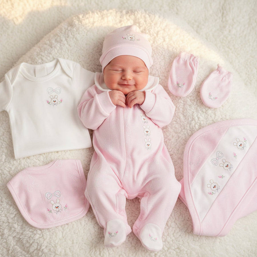 Bunny Bliss Newborn Hospital Set | Premium Cotton Baby Coming Home Outfit