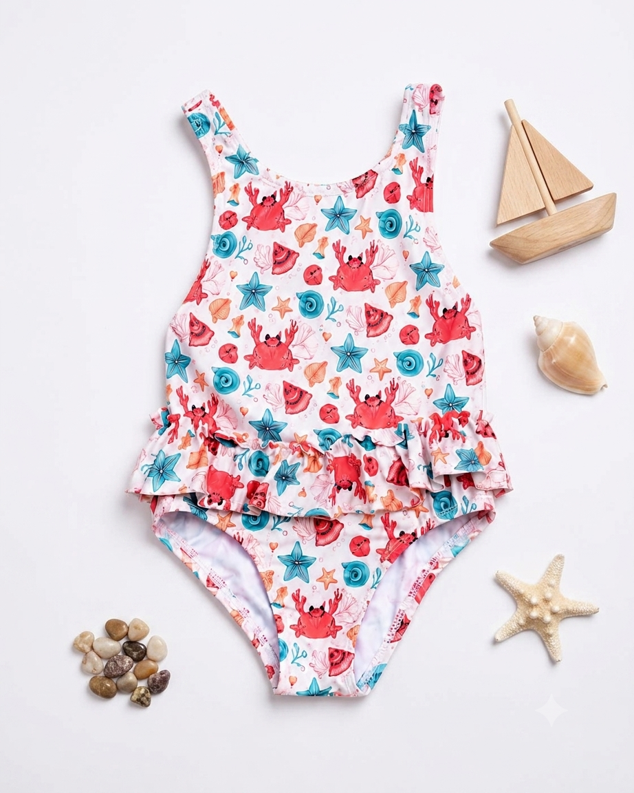 Funny Crab Baby & Kids One-Piece Swimsuit | Summer Beach & Pool Swimwear | 6 Months – 6 Years