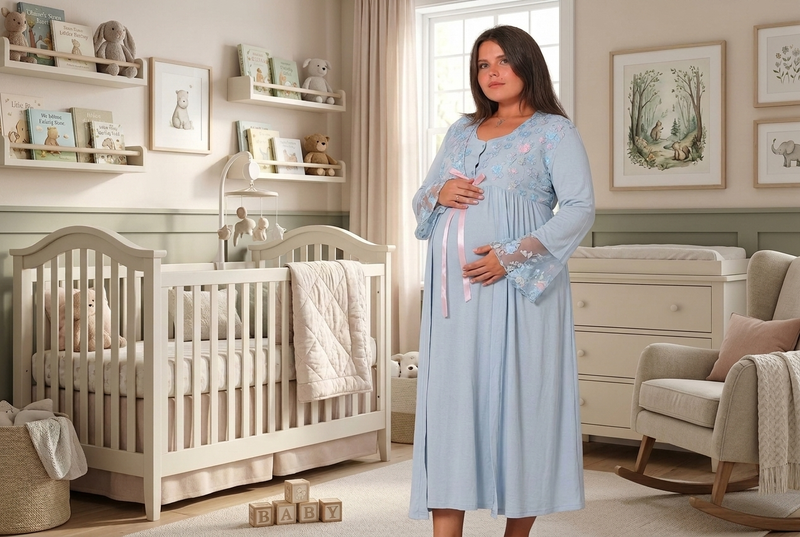 Elegant Maternity & Nursing Nightgown – Soft Cotton Long Pregnancy dress