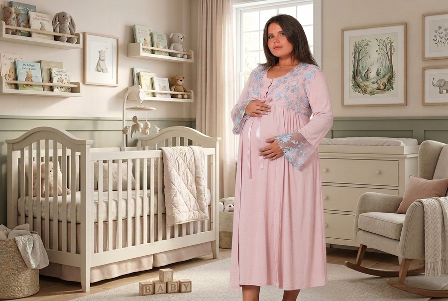 Elegant Maternity & Nursing Nightgown – Soft Cotton Long Pregnancy dress