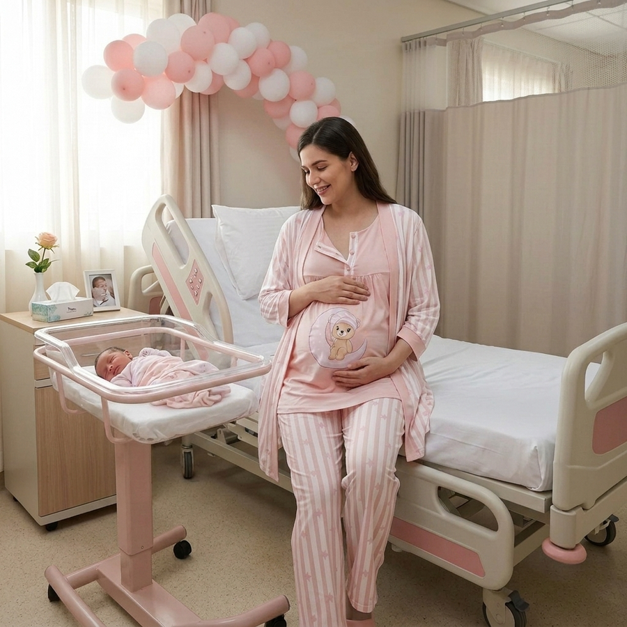 Moonlit Teddy Maternity & Nursing Pajama Set – 3 Pieces