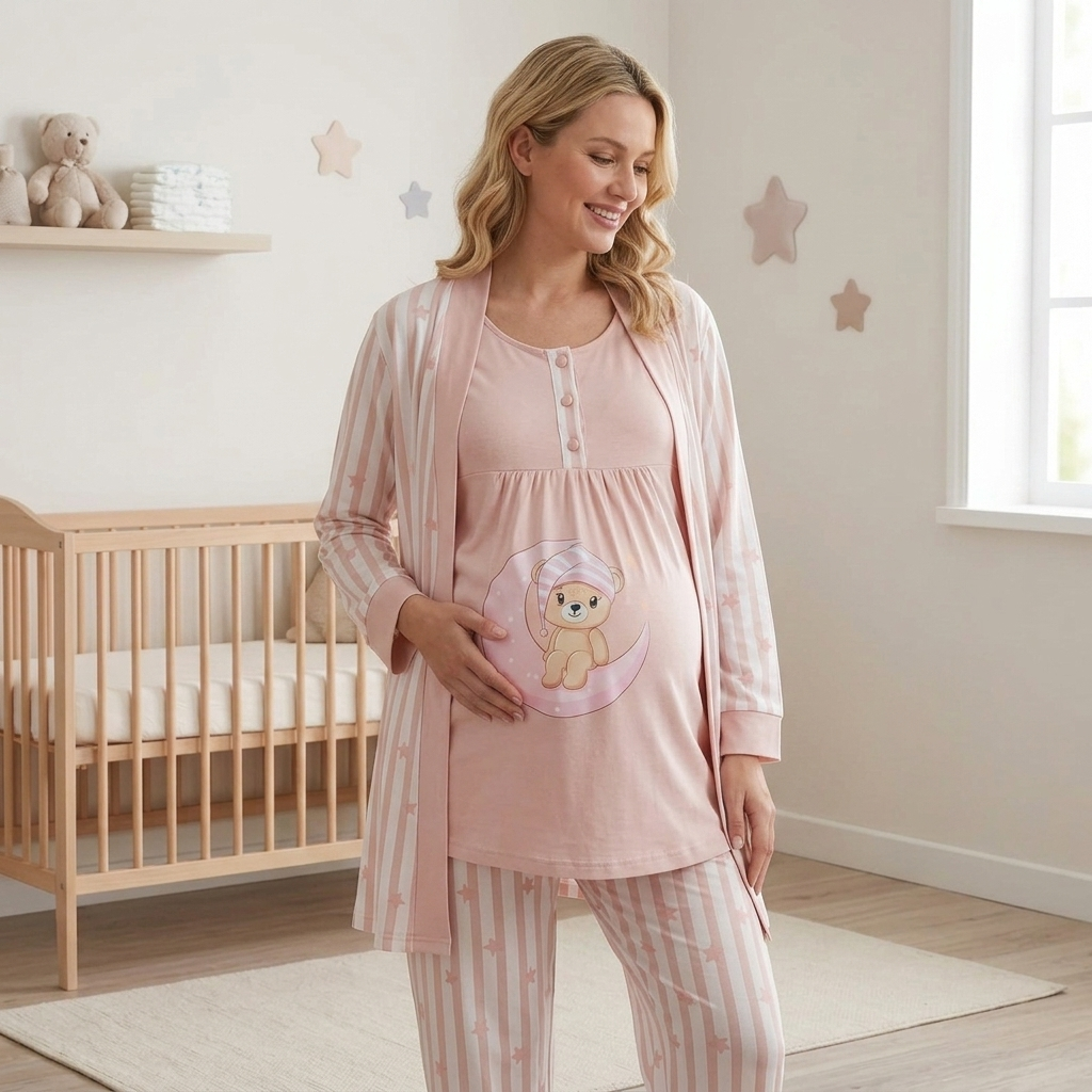 Moonlit Teddy Maternity & Nursing Pajama Set – 3 Pieces
