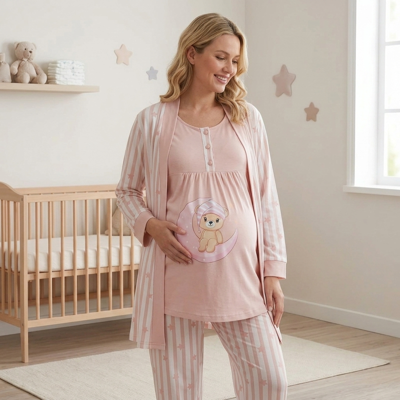 Moonlit Teddy Maternity & Nursing Pajama Set – 3 Pieces