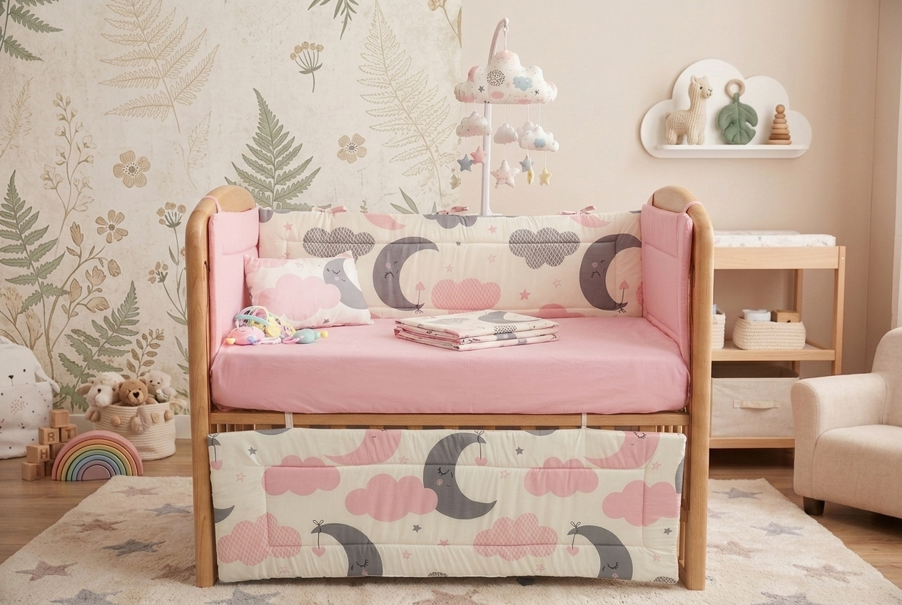 DreamNest Baby Crib Bumper Set | Soft Cotton Cot Protection