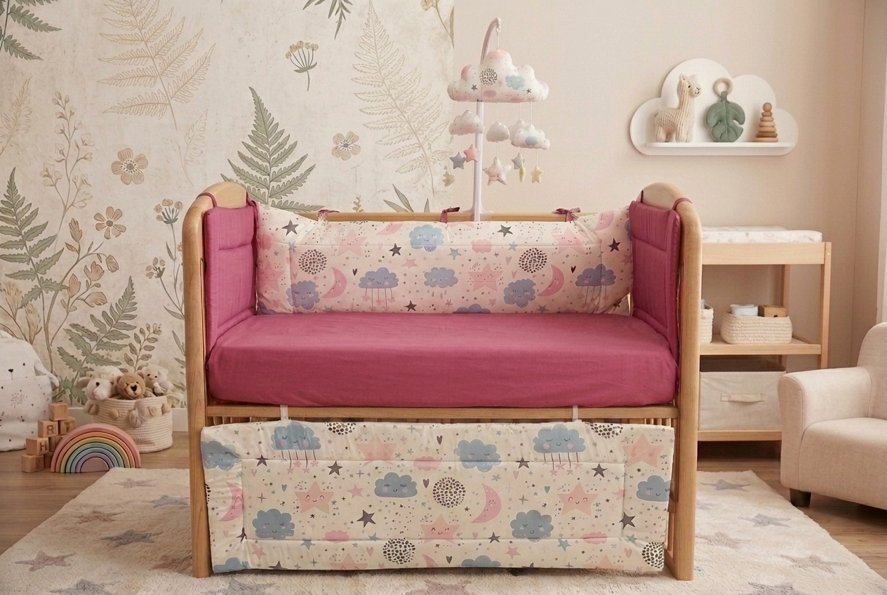 DreamNest Baby Crib Bumper Set | Soft Cotton Cot Protection