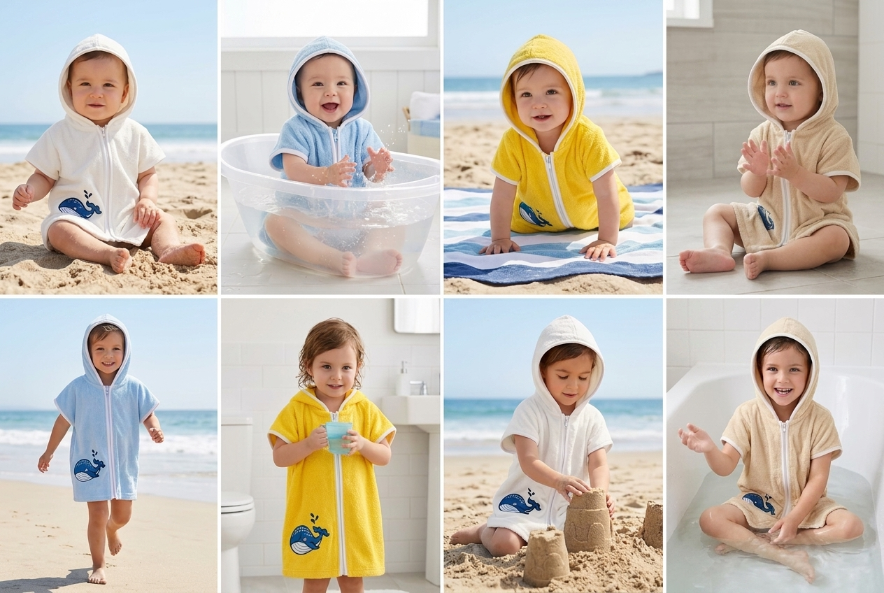 Kids Hooded Beach & Bath Poncho | Soft Cotton Towel Robe (9 Months–5 Years)