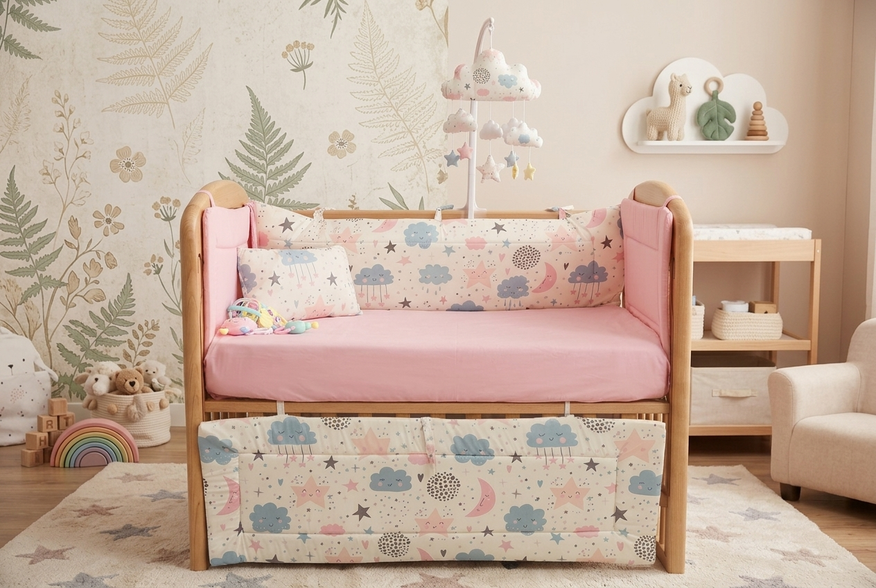 DreamNest Baby Crib Bumper Set | Soft Cotton Cot Protection