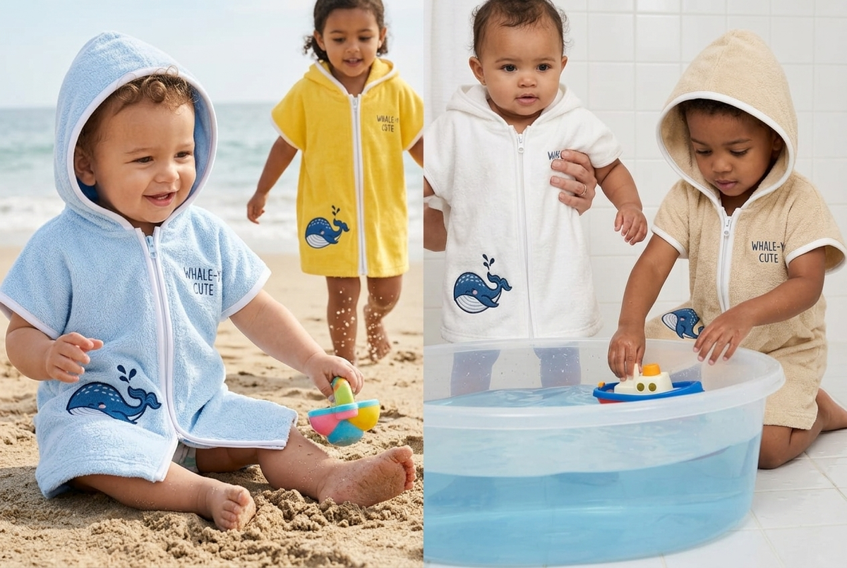 Kids Hooded Beach & Bath Poncho | Soft Cotton Towel Robe (9 Months–5 Years)