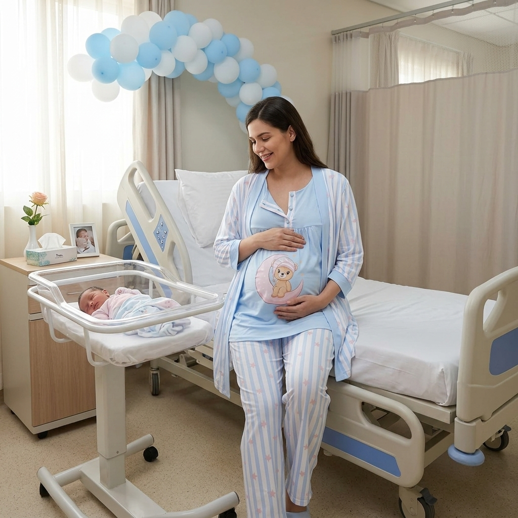 Moonlit Teddy Maternity & Nursing Pajama Set – 3 Pieces