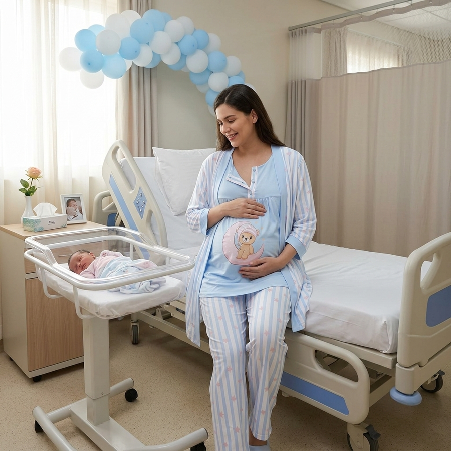 Moonlit Teddy Maternity & Nursing Pajama Set – 3 Pieces